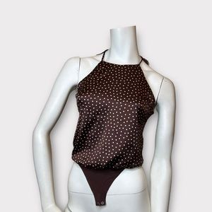 Abercrombie & Fitch Brown Polka Dot Satin & Lace Bodysuit